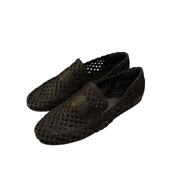 Vince Davis Raffia Loafers in Black Woven Slip-On Flats - Picture 1 of 4